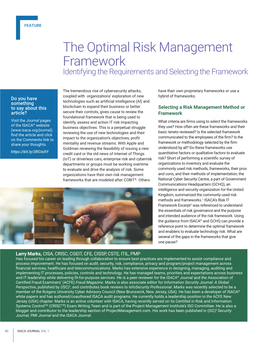 The Optimal Risk Management Framework Identifying the Requirements and Selecting the Framework