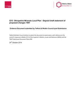 G15 –Shropshire Minerals Local Plan - Deposit Draft Statement of Proposed Changes 1997