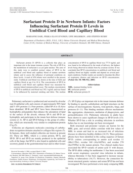 Factors Influencing Surfactant Protein D Levels in Umbilical Cord Blood