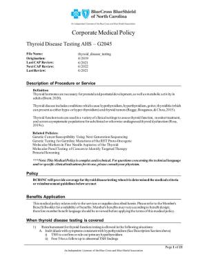 Thyroid Disease Testing AHS – G2045