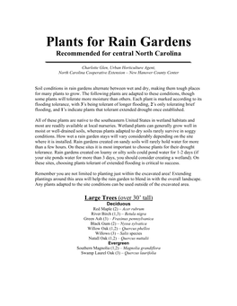 Plants for Rain Gardens Recommended for Central North Carolina