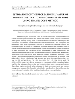 Estimation of the Recreational Value of Tourist Destinations in Camotes Islands Using Travel Cost Method