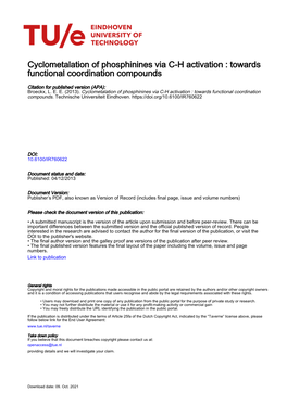 Cyclometalation of Phosphinines Via C-H Activation : Towards Functional Coordination Compounds