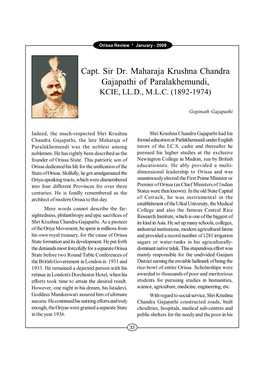 Capt. Sir Dr. Maharaja Krushna Chandra Gajapathi of Paralakhemundi, KCIE, LL.D., M.L.C