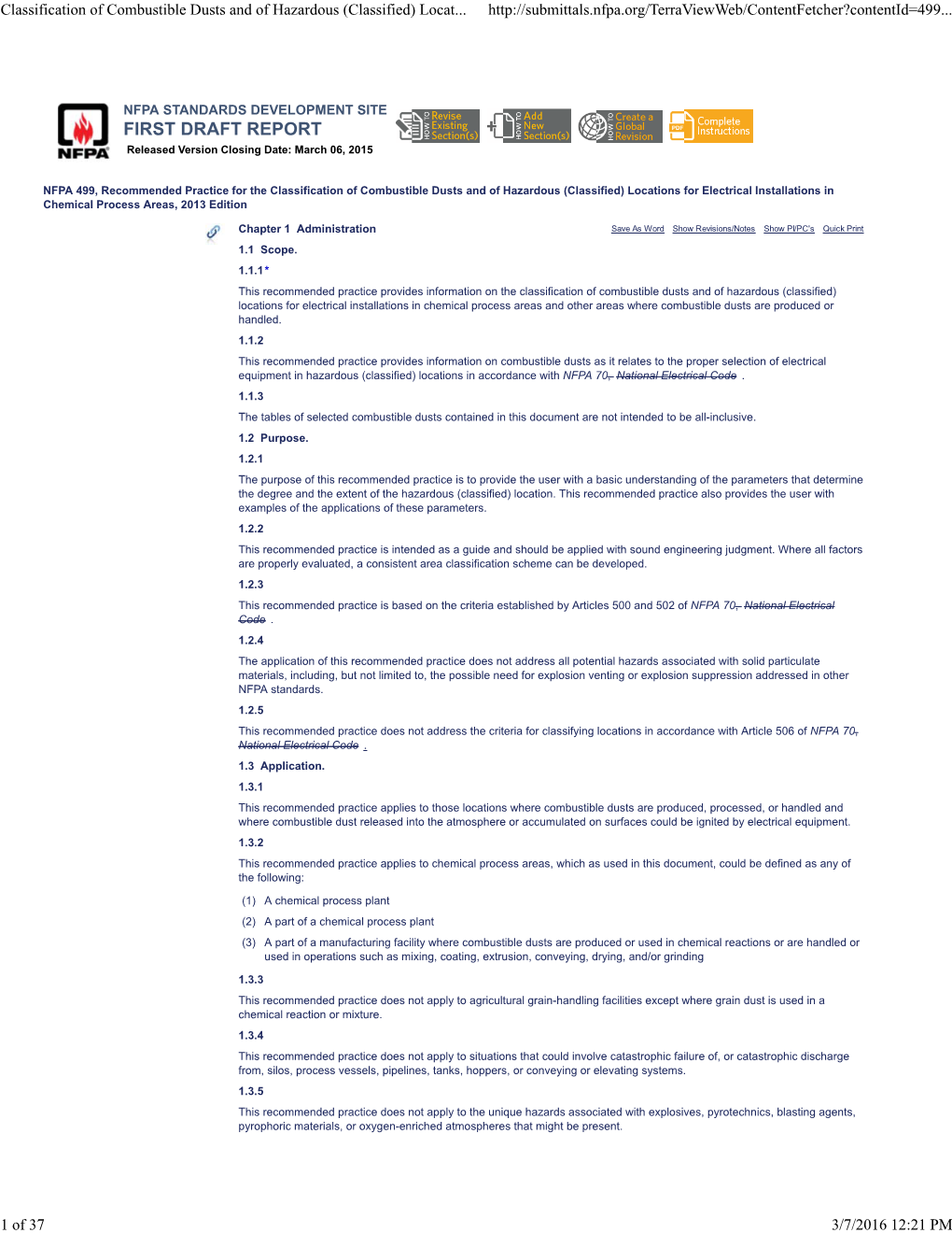 Classification of Combustible Dusts and of Hazardous (Classified) Locat