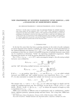 Arxiv:1206.0407V3 [Math.NT] 22 Mar 2013 N Egto Utpehroi U.B Ovnin Eput We Convention, by Sum