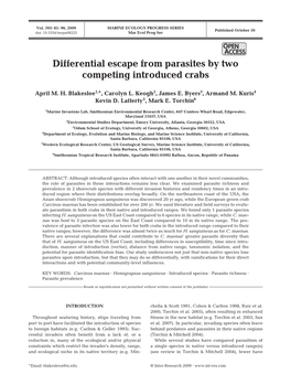 Differential Escape from Parasites by Two Competing Introduced Crabs