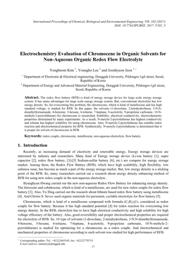 Electrochemistry Evaluation of Chromocene in Organic Solvents for Non-Aqueous Organic Redox Flow Electrolyte