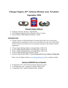 Chicago Chapter, 82Nd Airborne Division Assn. Newsletter September 2020