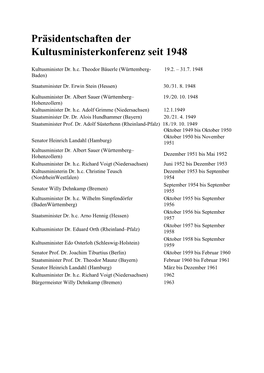 Präsidentschaften Der Kultusministerkonferenz Seit 1948