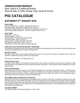 Pig Catalogue Saturday 6Th August 2016
