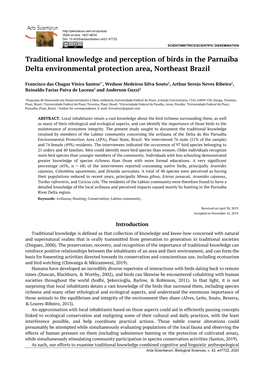 Traditional Knowledge and Perception of Birds in the Parnaíba Delta Environmental Protection Area, Northeast Brazil