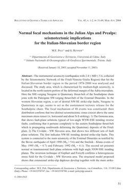 Seismotectonic Implications for the Italian-Slovenian Border Region