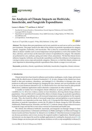An Analysis of Climate Impacts on Herbicide, Insecticide, and Fungicide Expenditures