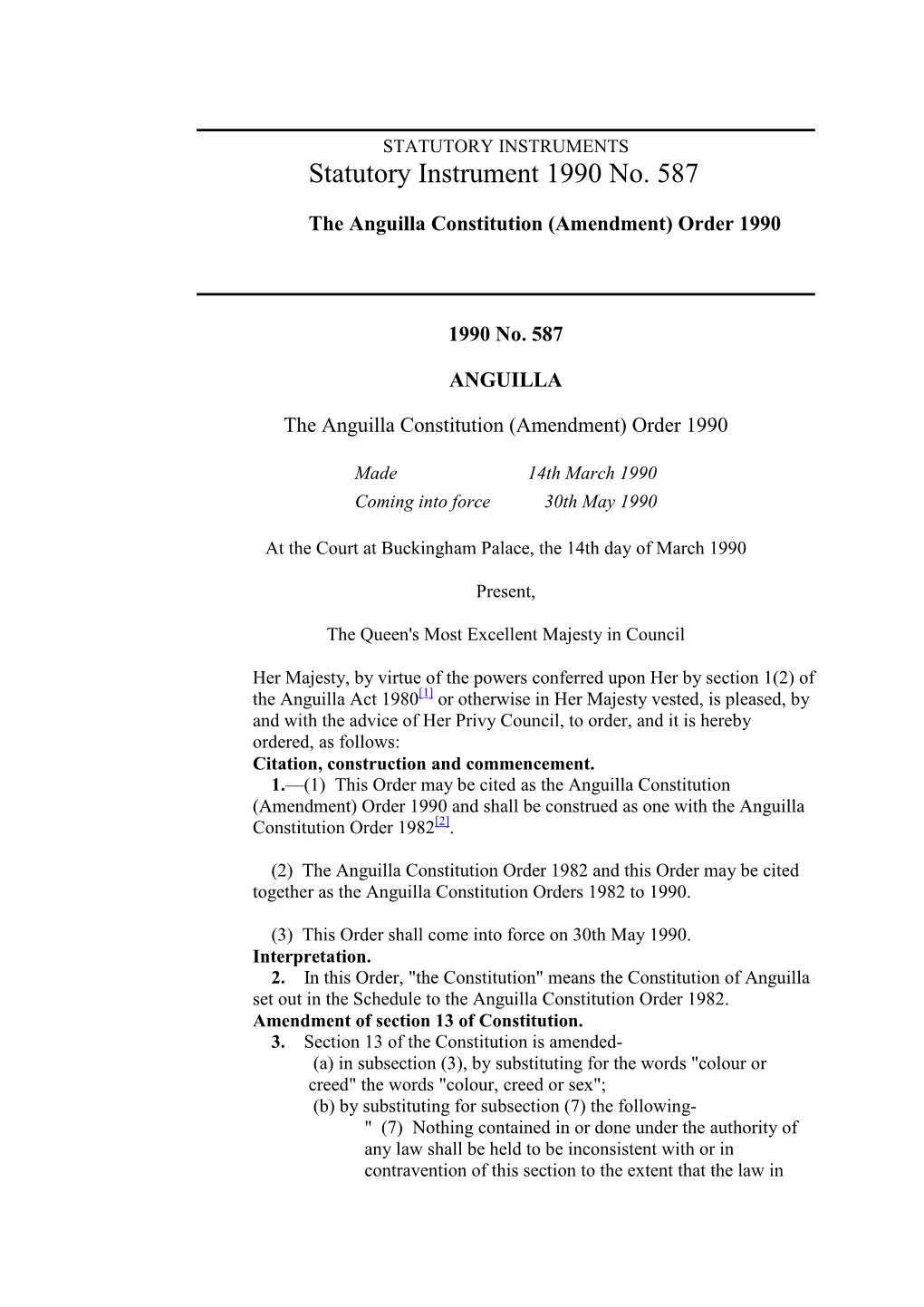 Amendment to the Anguilla Constitution, 1990