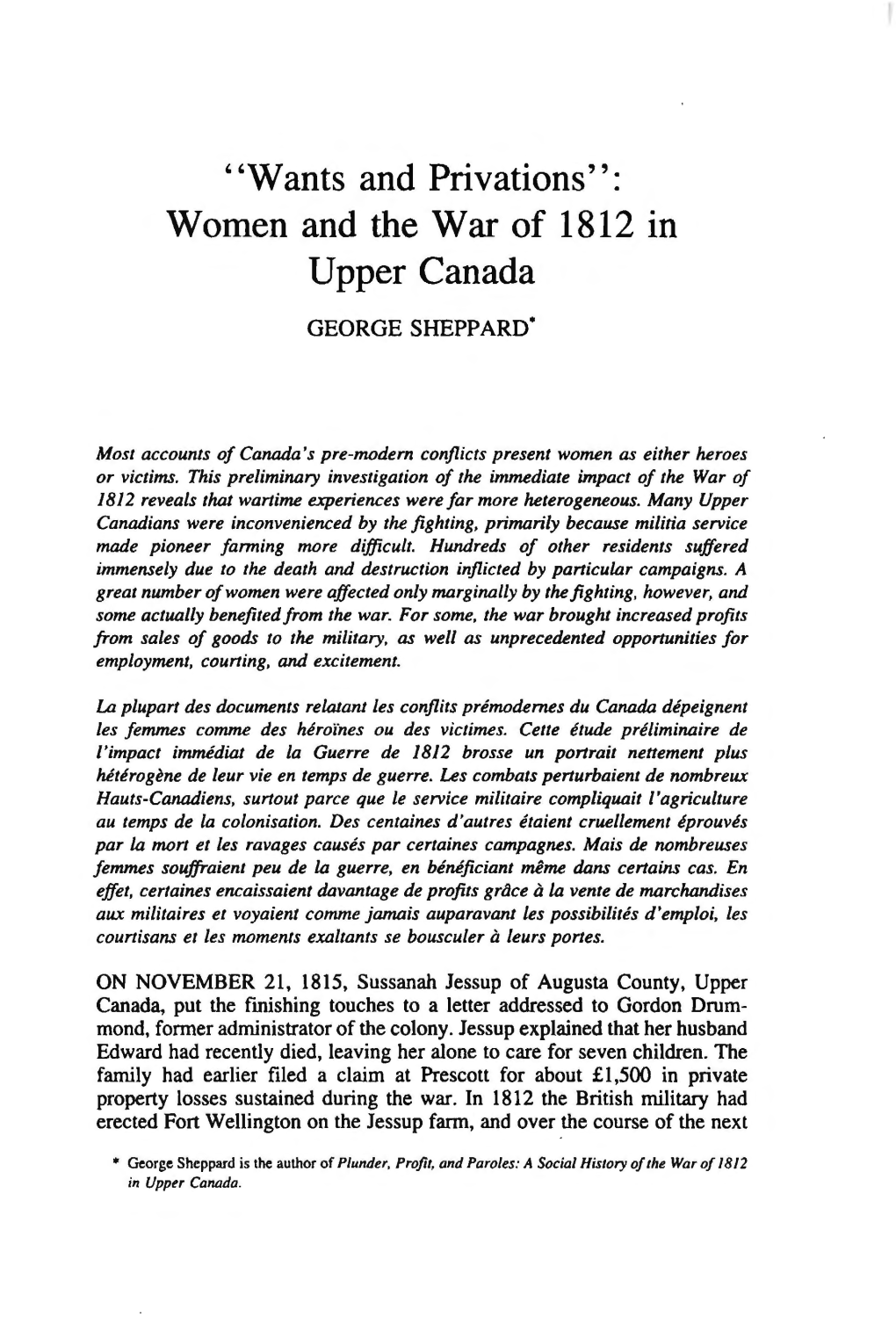 Women and the War of 1812 in Upper Canada