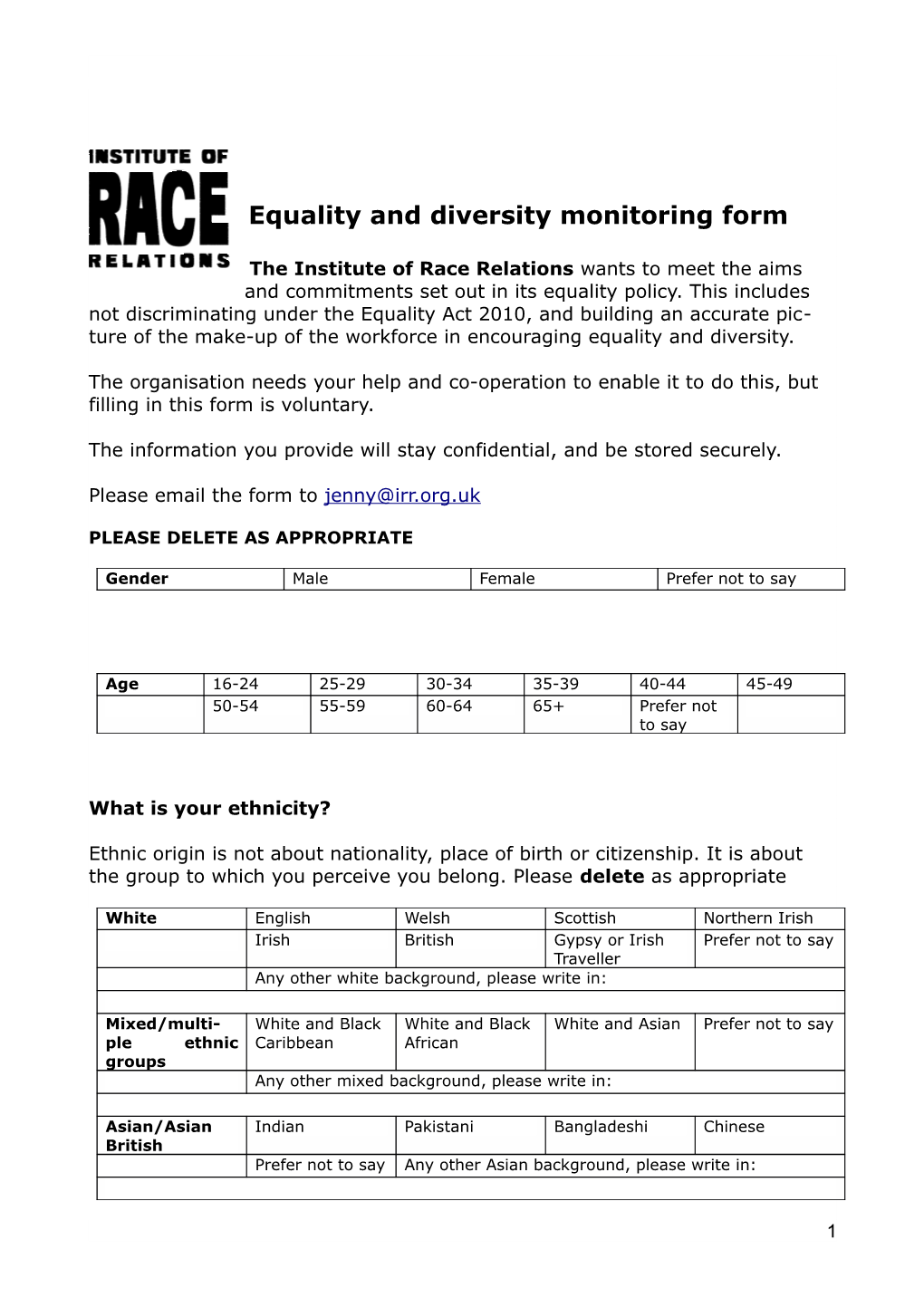 Equality and Diversity Monitoring Form s2