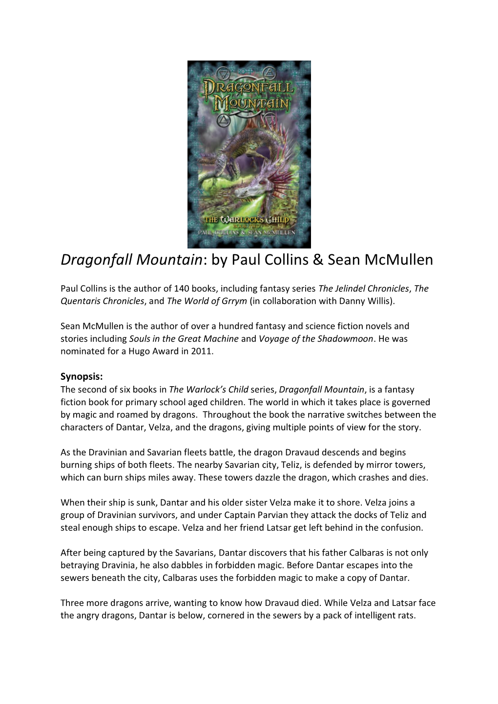 Dragonfall Mountain: by Paul Collins & Sean Mcmullen