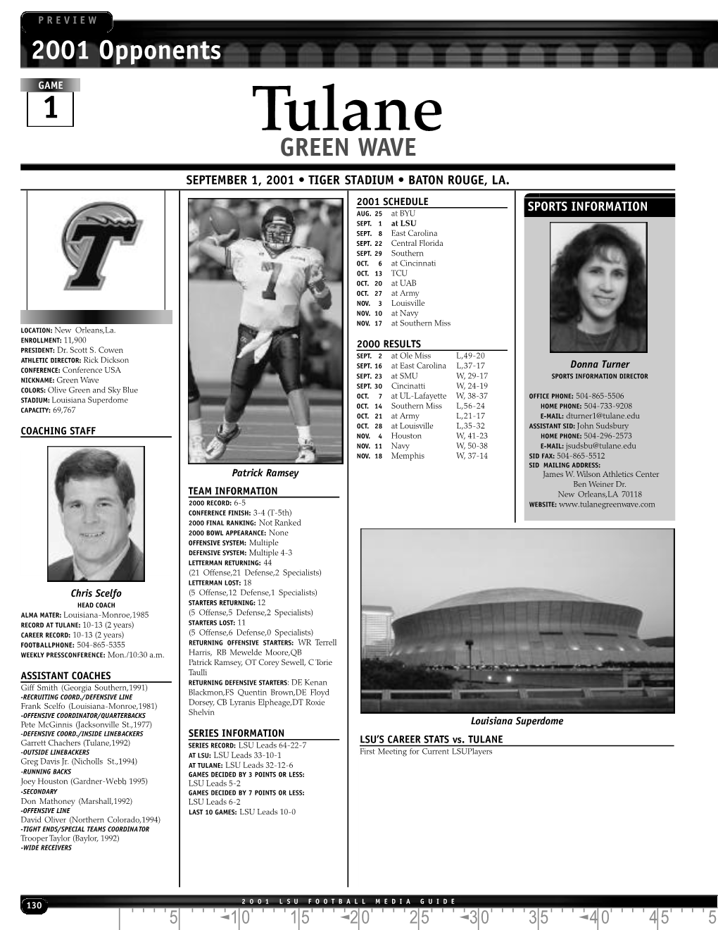 Tulane GREEN WAVE SEPTEMBER 1, 2001 • TIGER STADIUM • BATON ROUGE, LA