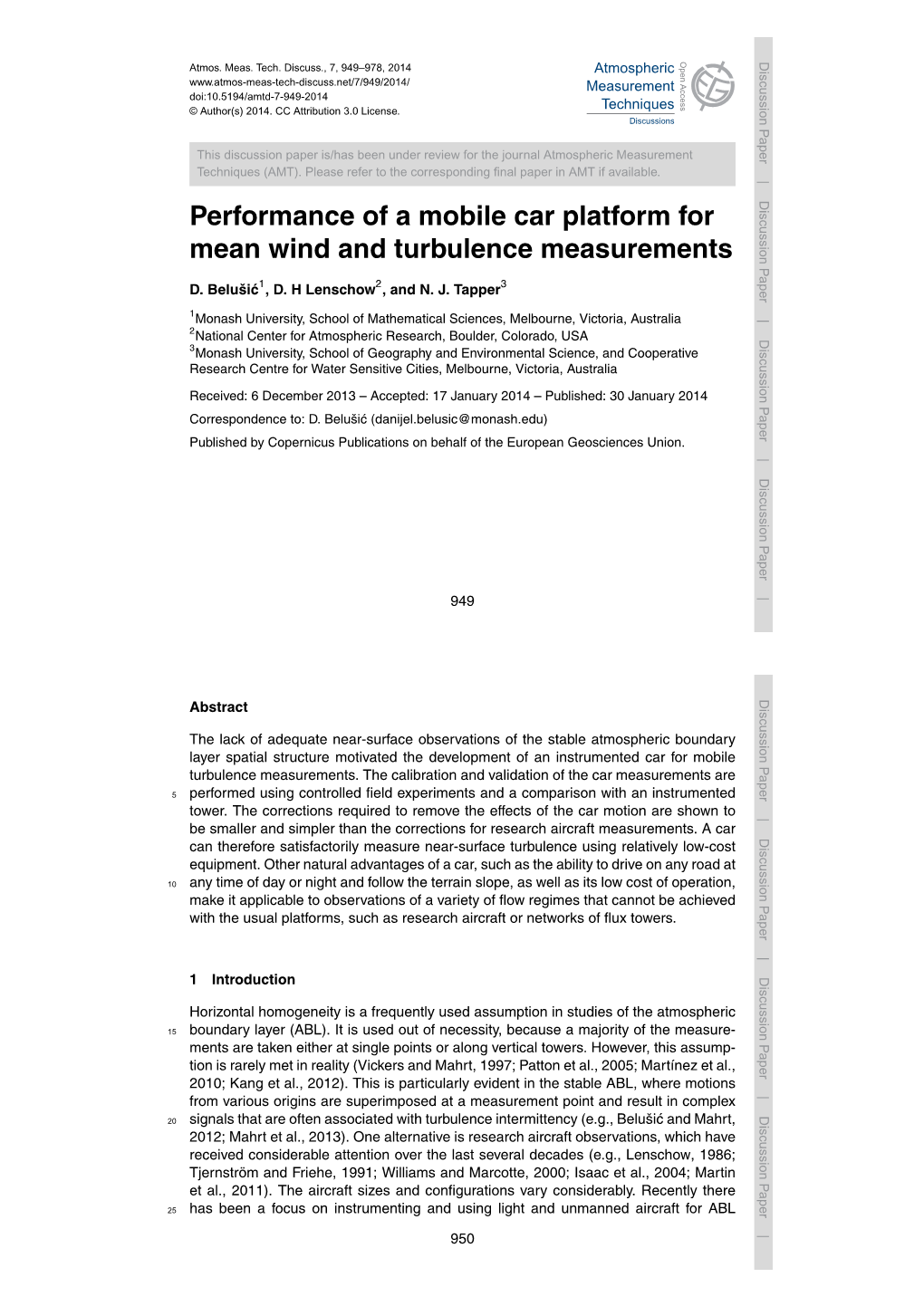 Performance of a Mobile Car Platform for Mean Wind and Turbulence