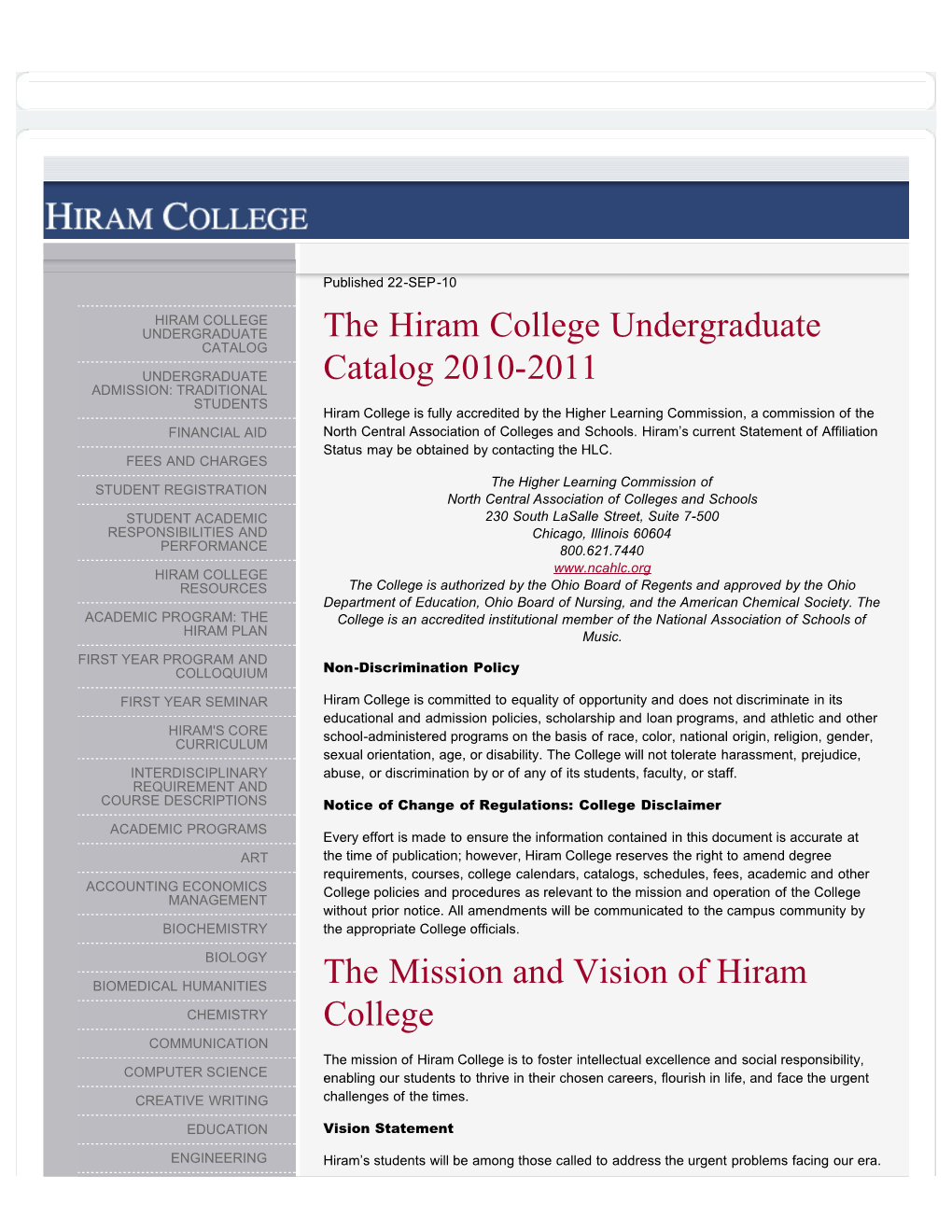 2010-2011 Hiram College Catalog