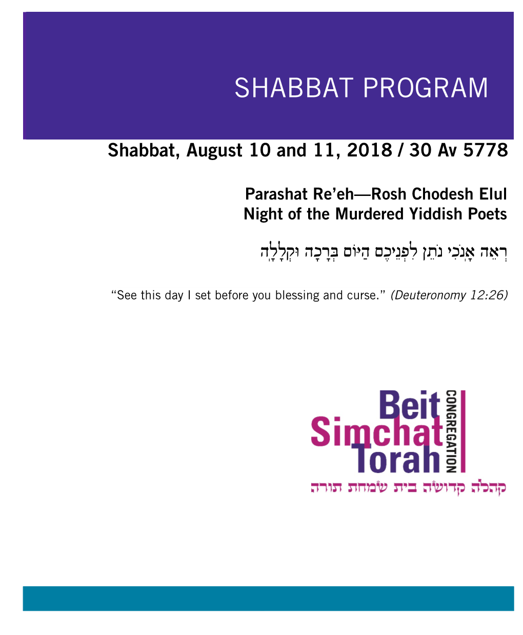 Shabbat Program Shabbat Program