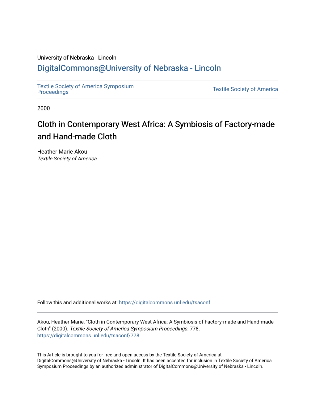 Cloth in Contemporary West Africa: a Symbiosis of Factory-Made and Hand-Made Cloth