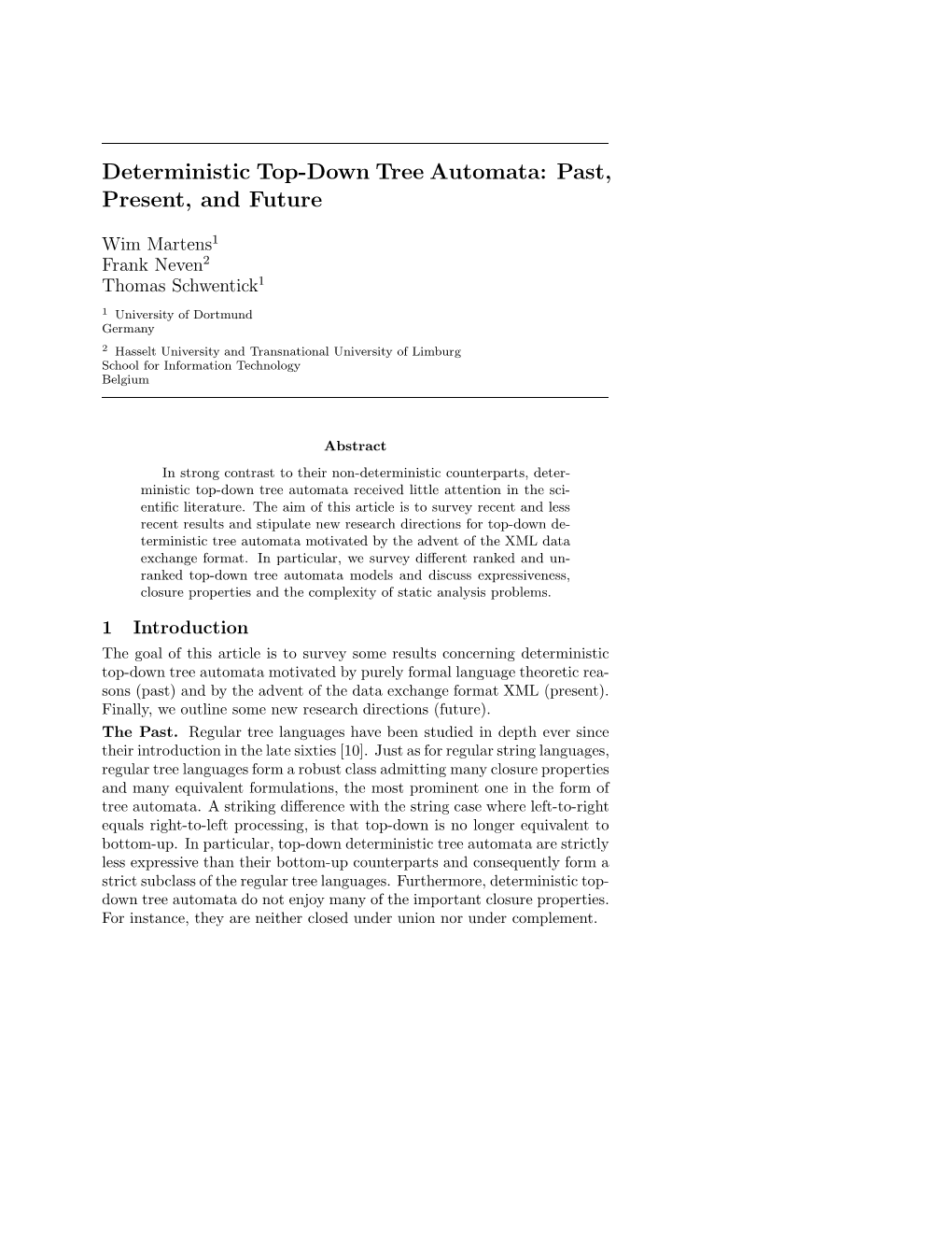 Deterministic Top-Down Tree Automata: Past, Present, and Future