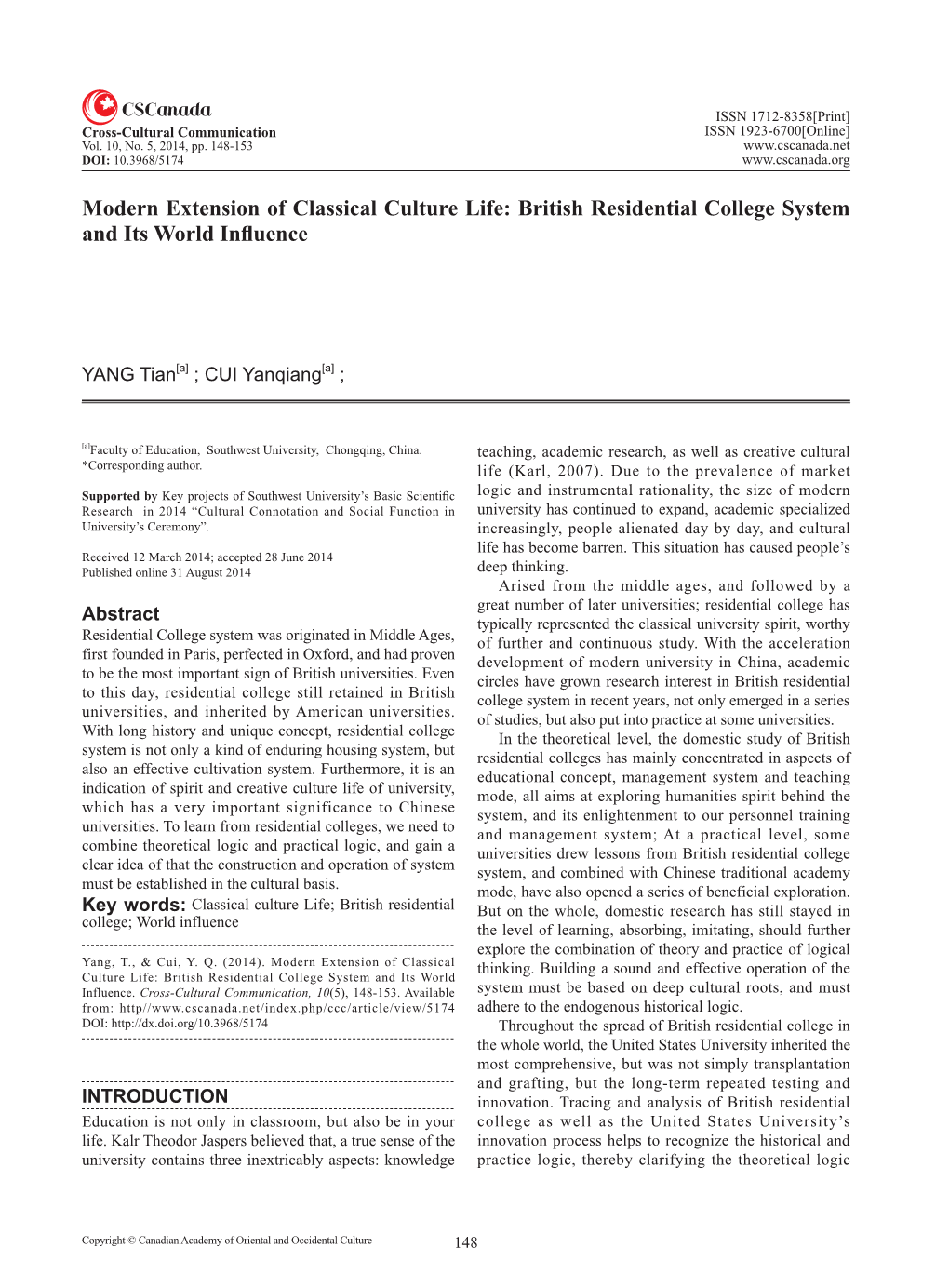 British Residential College System and Its World Influence