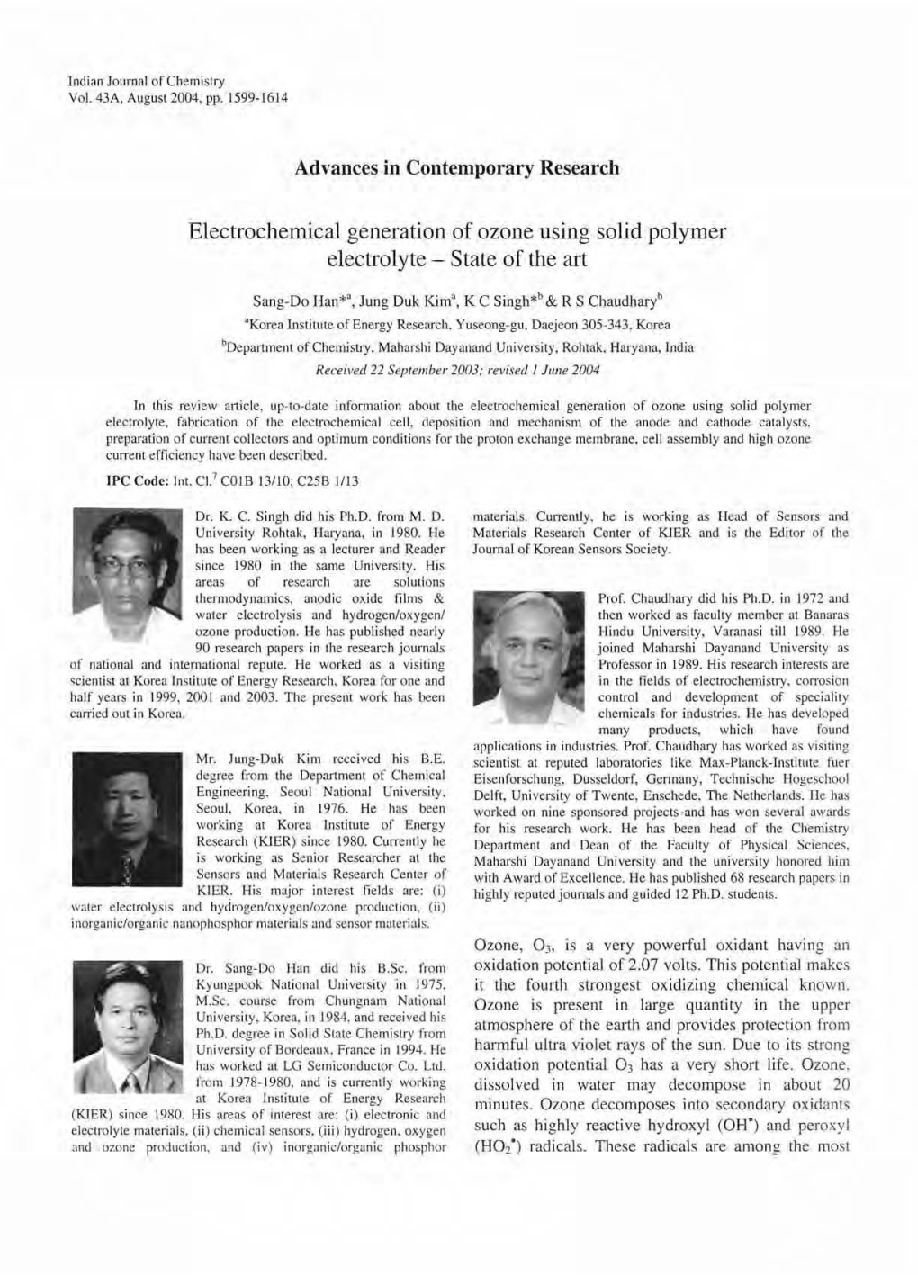 Electrochemical Generation of Ozone Using Solid Polymer Electrolyte - State of the Art