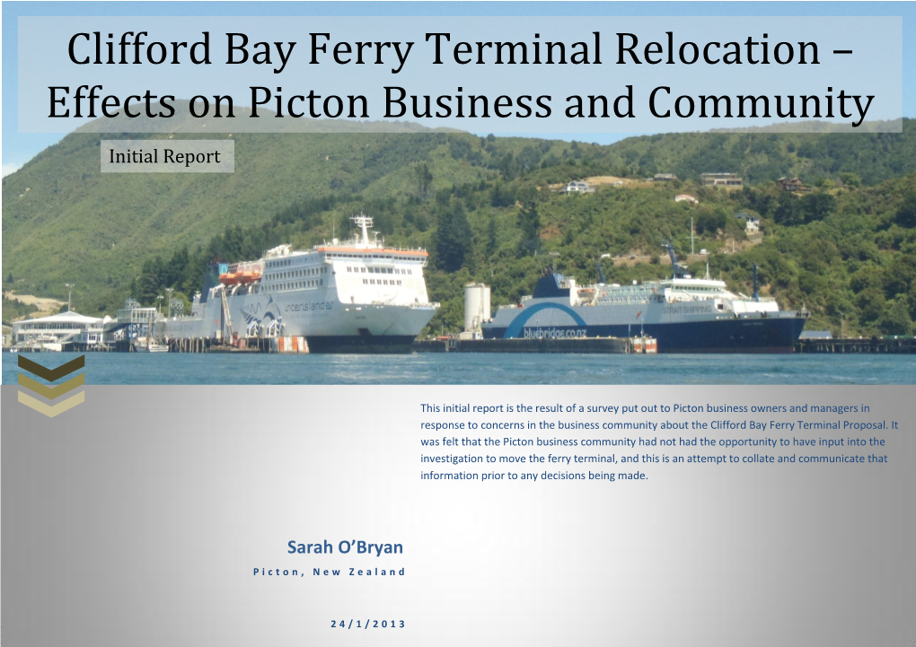 Clifford Bay Ferry Terminal Relocation – Effects on Picton