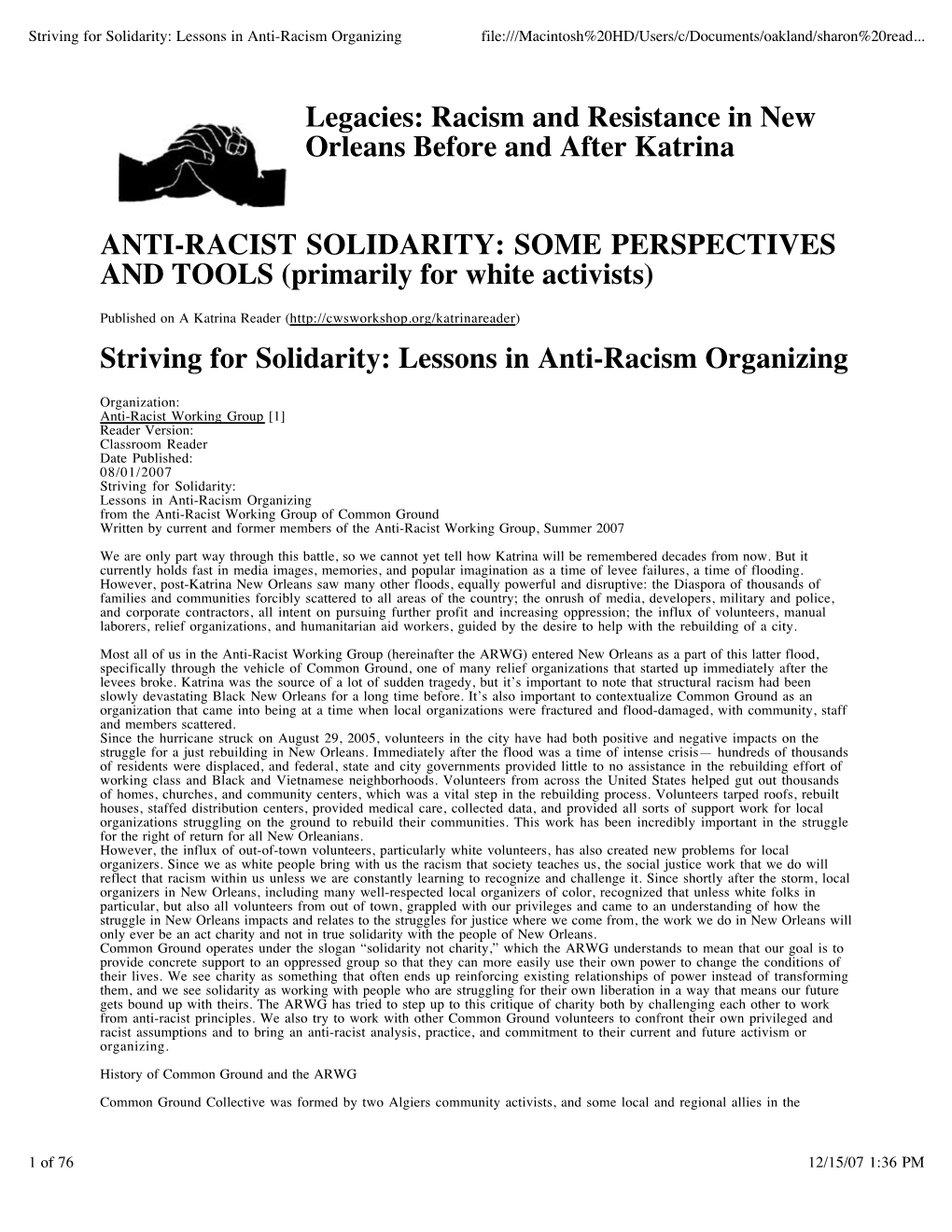 Legacies: Racism and Resistance in New Orleans Before and After Katrina