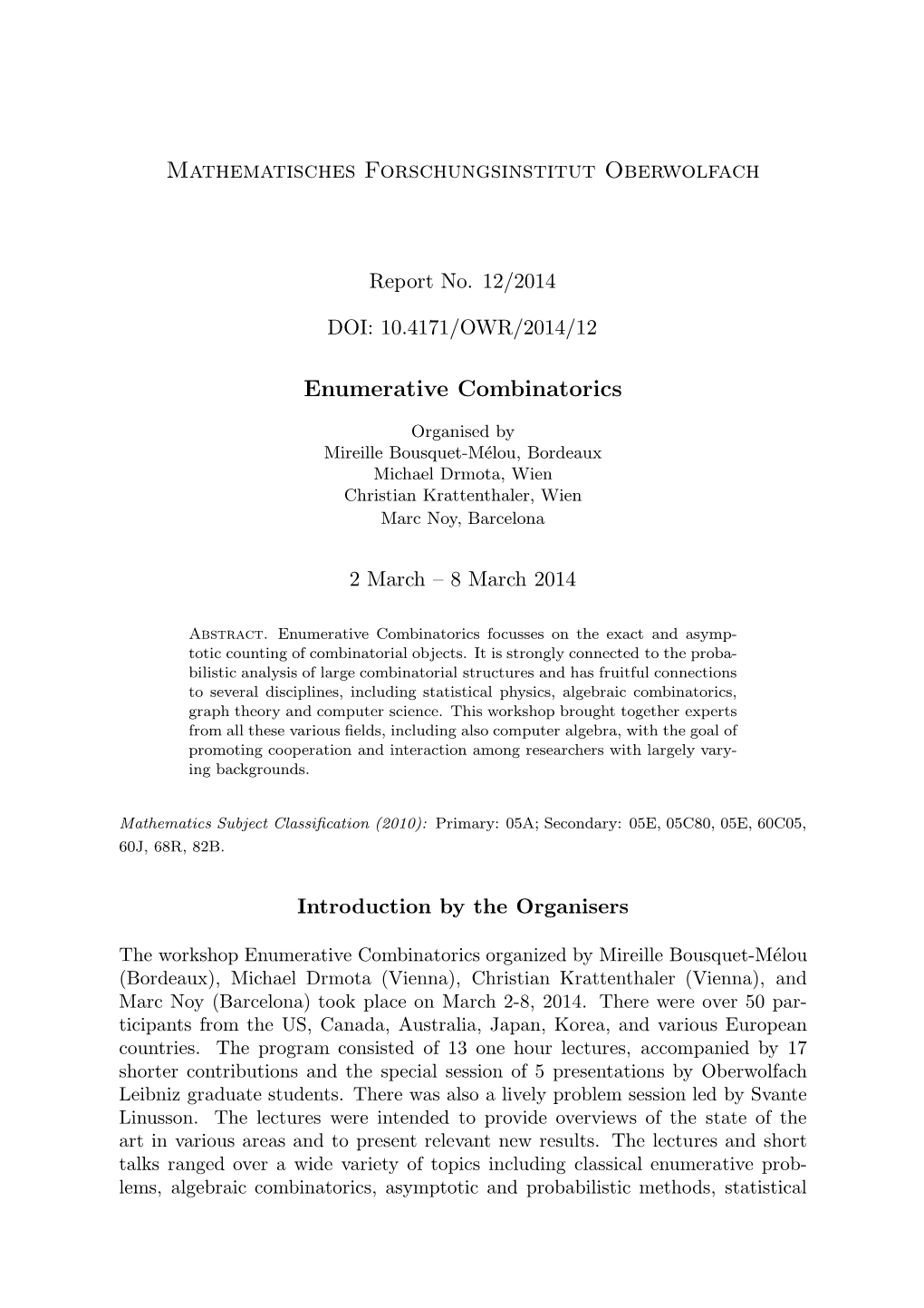 Mathematisches Forschungsinstitut Oberwolfach Enumerative