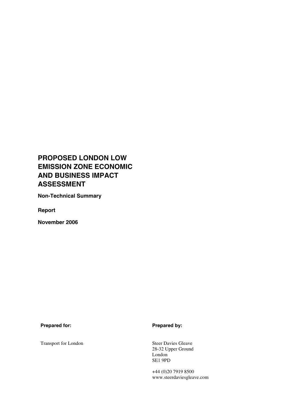 Proposed London Low Emission Zone Economic and Business Impact Assessment