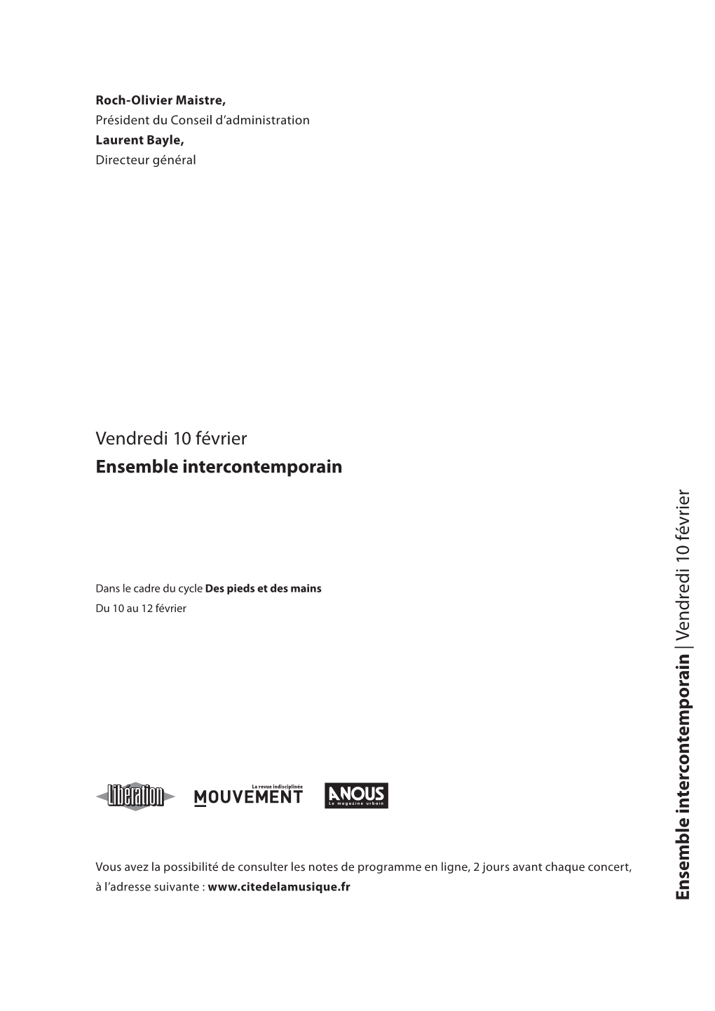 Vendredi 10 Février Ensemble Intercontemporain Ensemble In