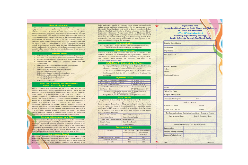 Registration Form International Conference on Social Change And