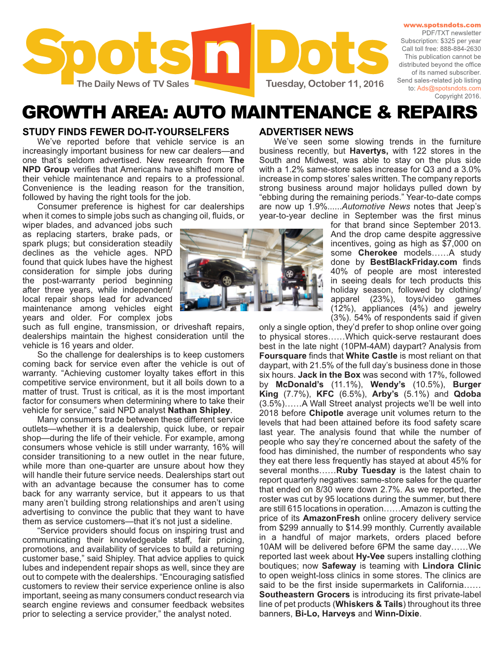 Growth Area: Auto Maintenance & Repairs