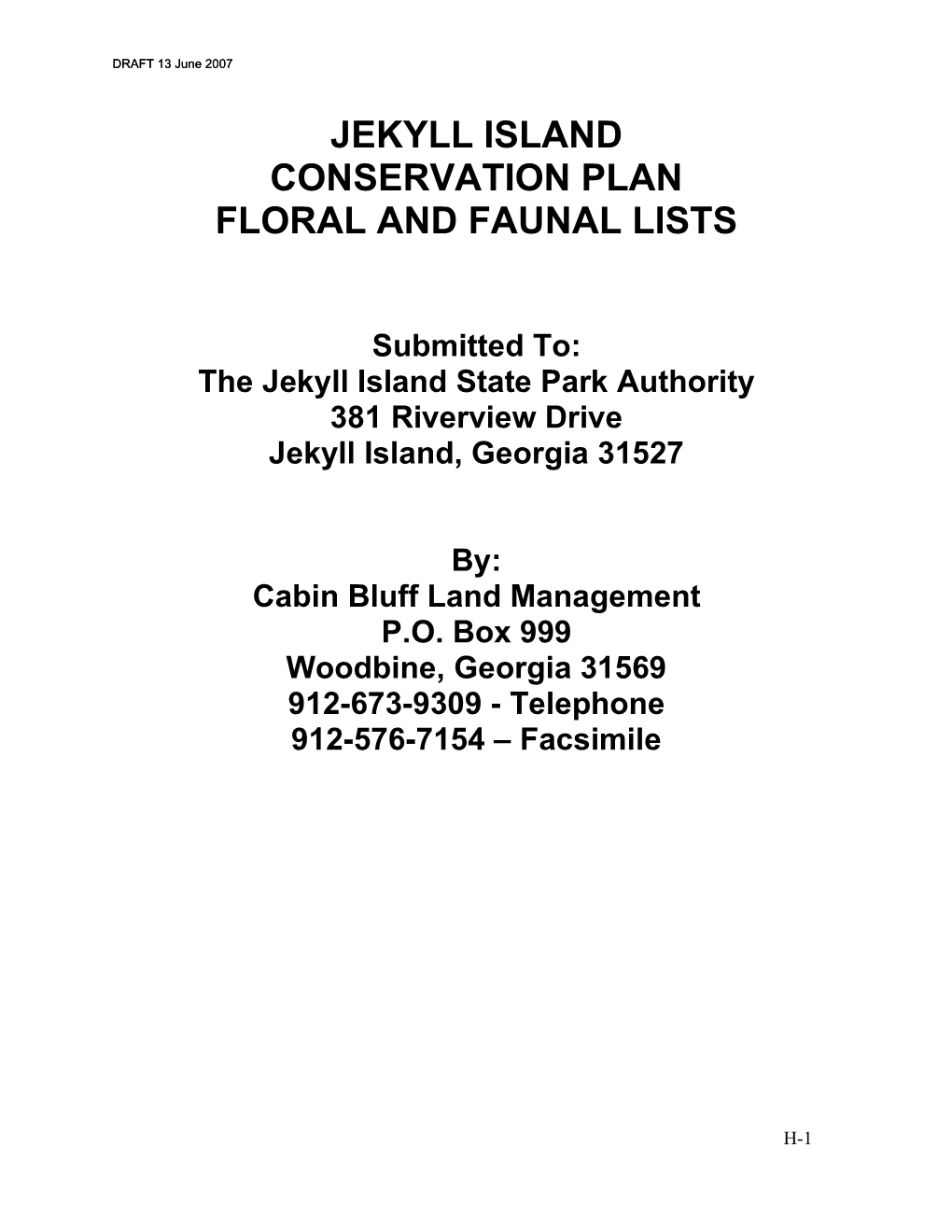 Jekyll Island Conservation Plan Floral and Faunal Lists