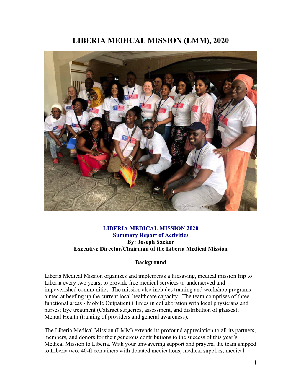 Liberia Medical Mission (Lmm), 2020