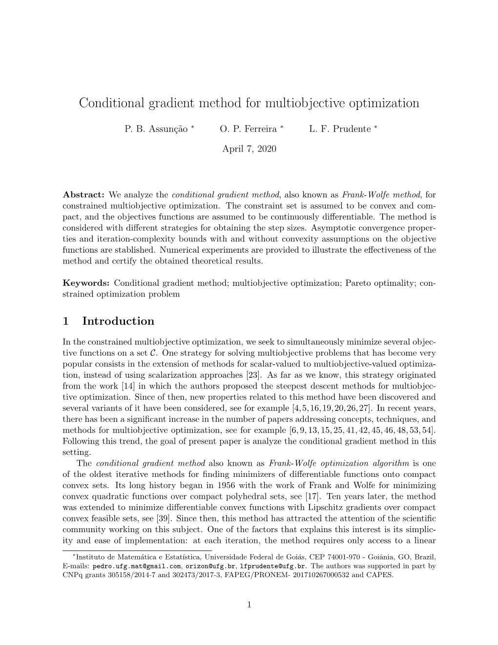 Conditional Gradient Method for Multiobjective Optimization