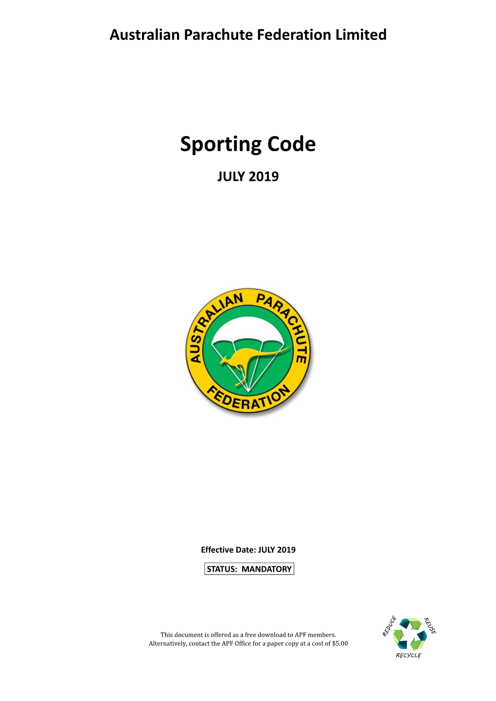 Sporting Code JULY 2019