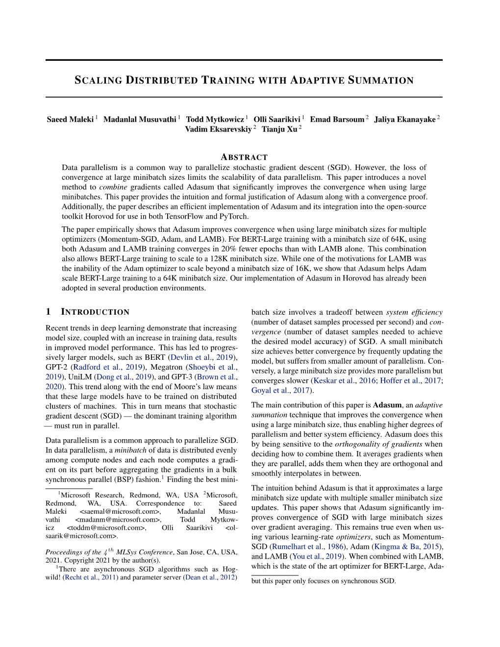 Scaling Distributed Training with Adaptive Summation