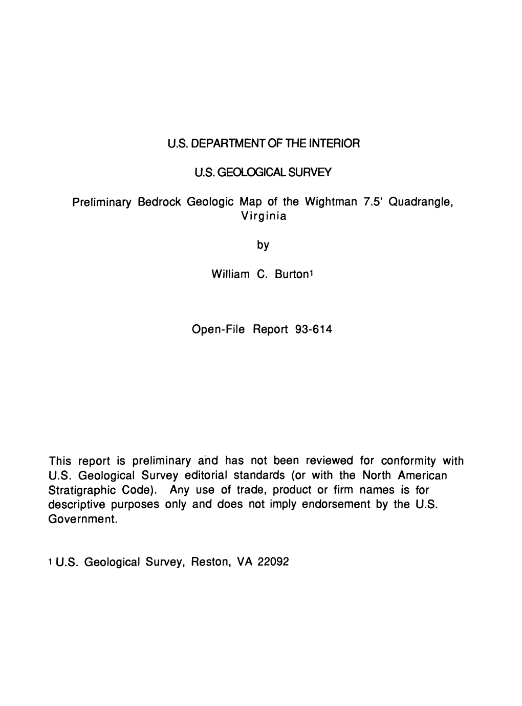 Preliminary Bedrock Geologic Map of the Wightman 7.5' Quadrangle, Virginia