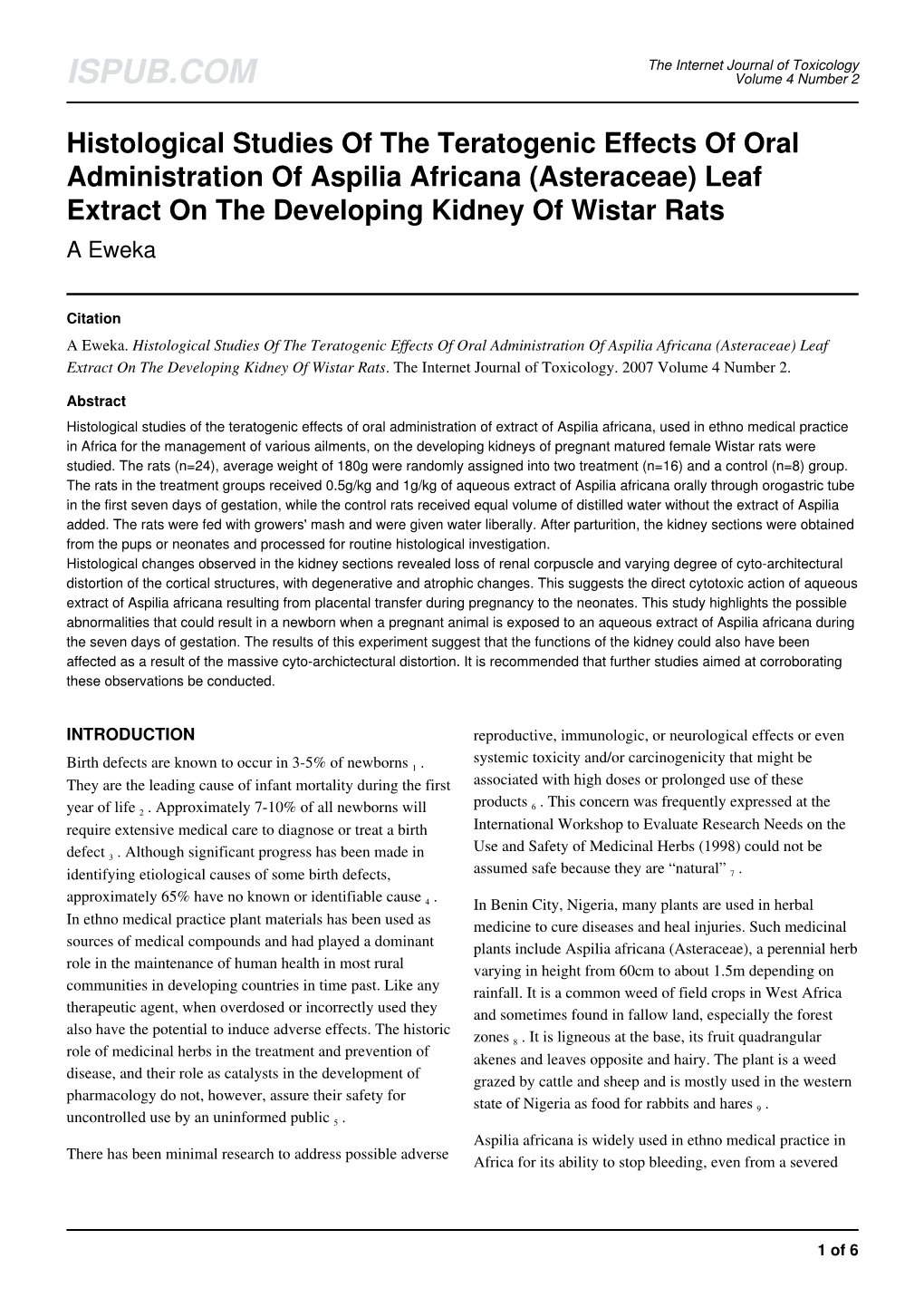 Leaf Extract on the Developing Kidney of Wistar Rats a Eweka