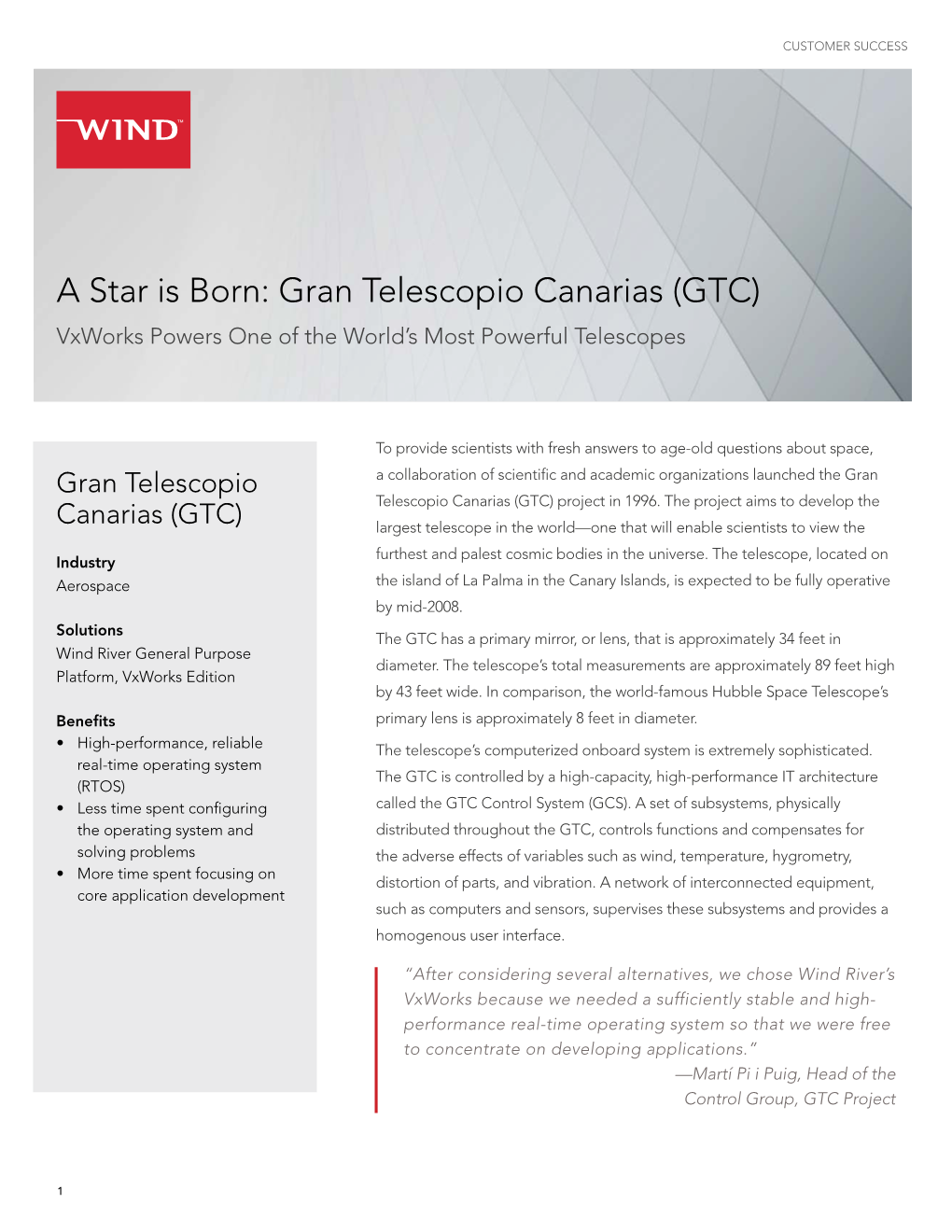 Gran Telescopio Canarias (GTC) Vxworks Powers One of the World’S Most Powerful Telescopes