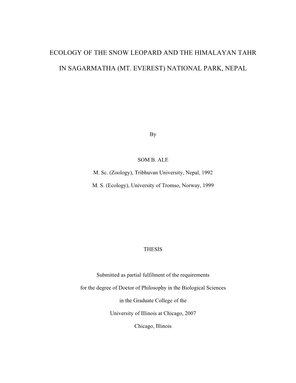 Ecology of the Snow Leopard and the Himalayan Tahr