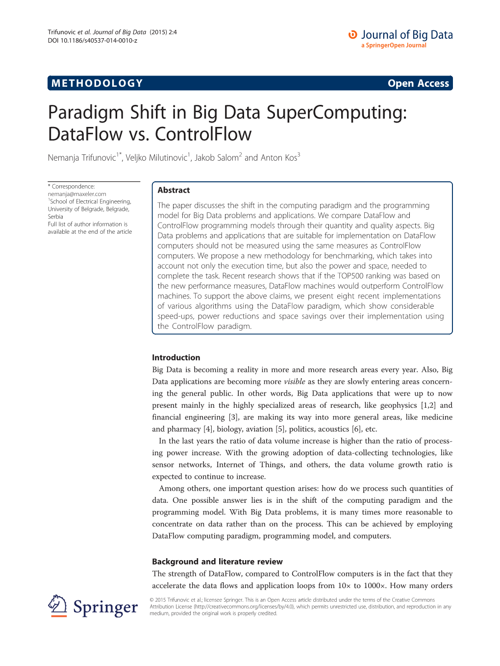 Paradigm Shift in Big Data Supercomputing: Dataflow Vs