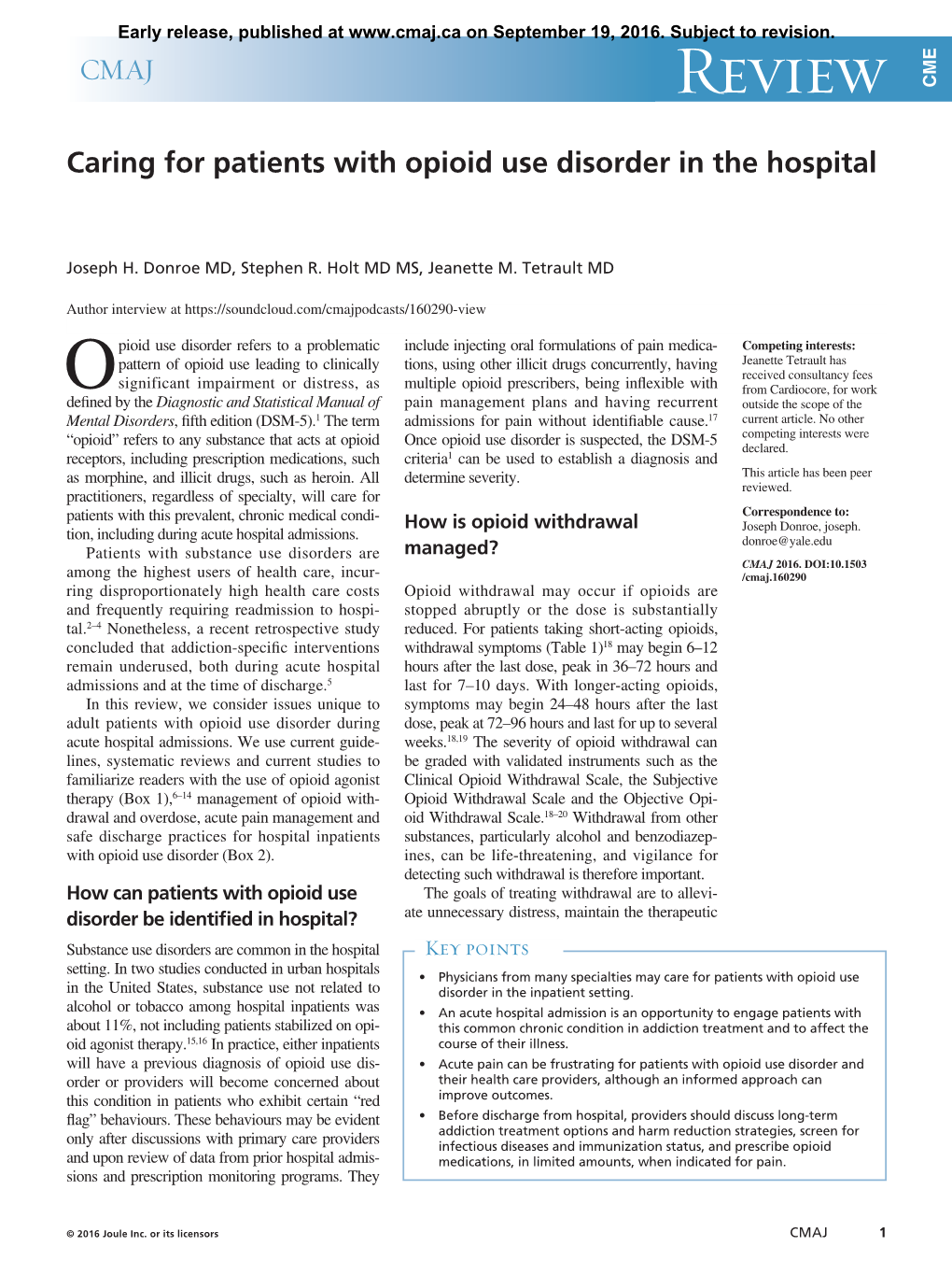 Caring for Patients with Opioid Use Disorder in the Hospital