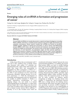 Emerging Roles of Circrna in Formation and Progression of Cancer