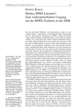 Mythos BPRS-Literatur? Zum Widersprüchlichen Umgang Mit Der BPRS-Tradition in Der DDR